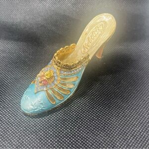 Nobility Blue Gold Slipper Shoe Hand Painted Enamel with Swarovski Crystals
